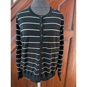 August Silk Womens XL Black & White Striped Cardigan Sweater